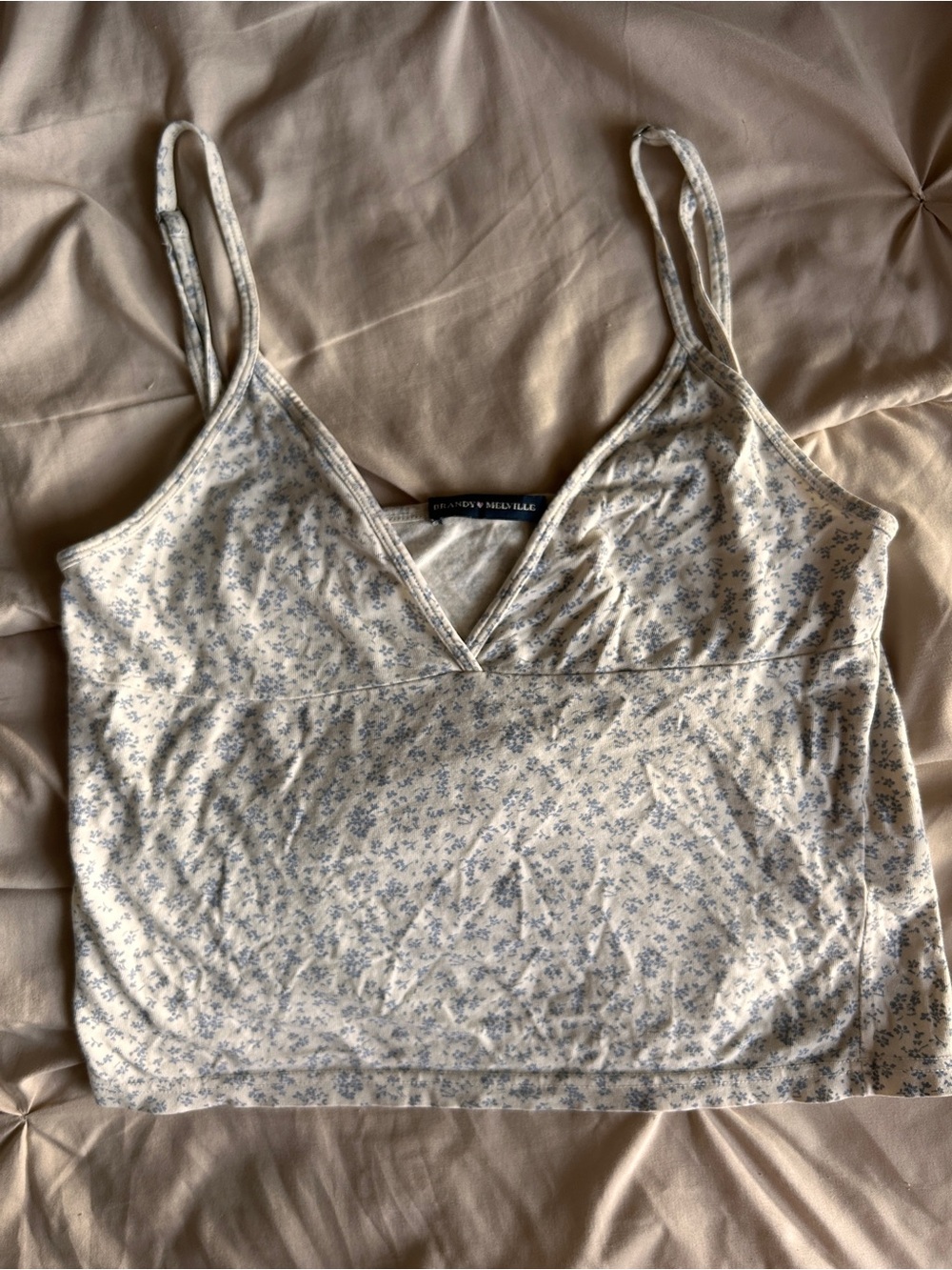 Brandy Melville Cream Camisole with Blue Floral Print